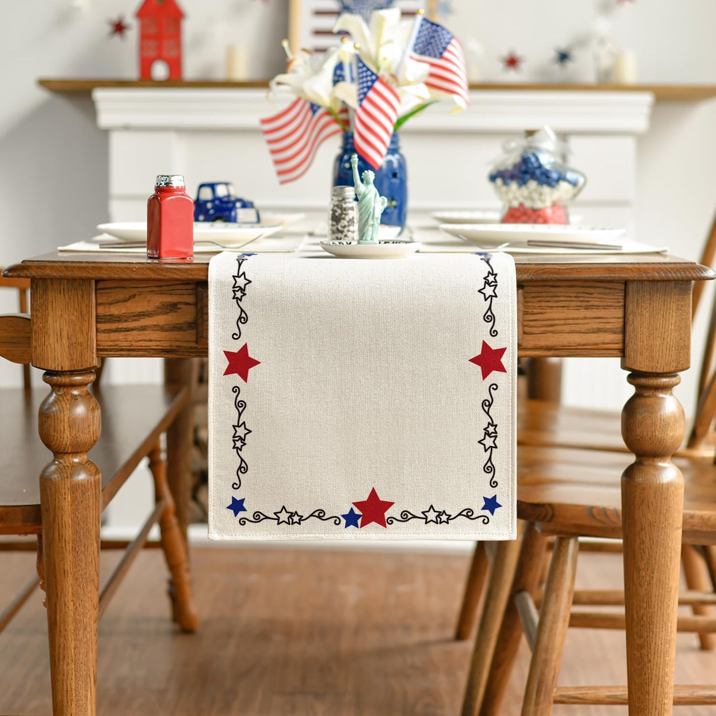 Camino mesa patriótico beige estrellas 13x72pulg