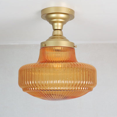 Lámpara techo dorada pantalla cristal ámbar vintage regulable