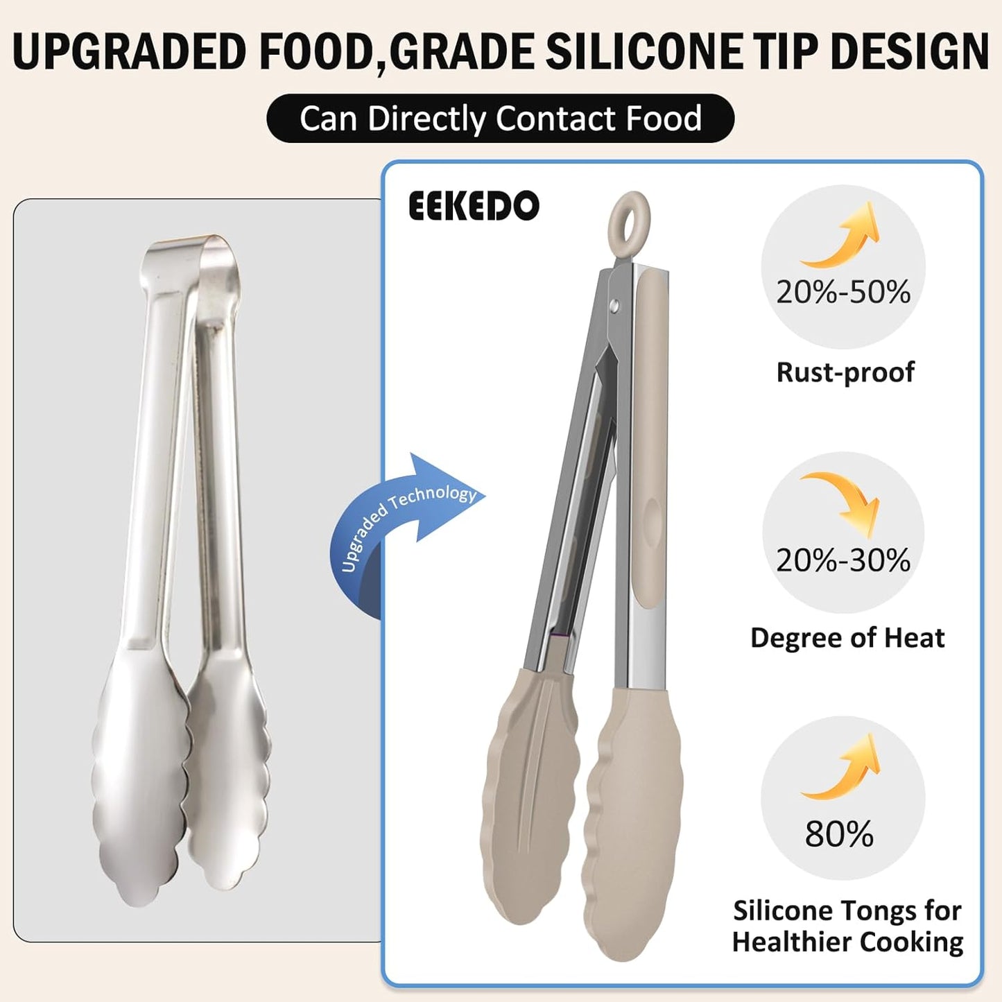 Pinzas de cocina de acero inoxidable sin BPA con puntas de silicona