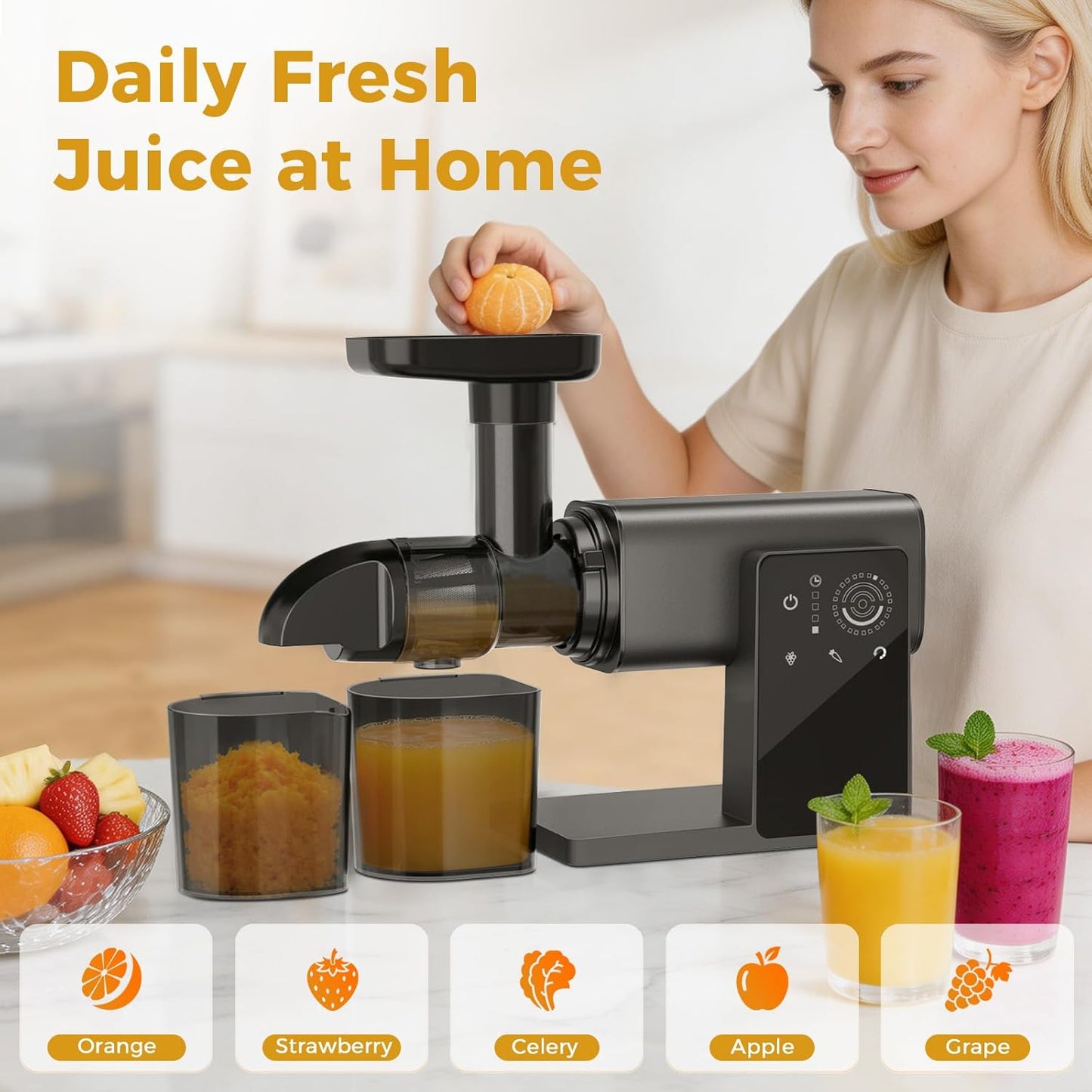 Exprimidor frutas y verduras con pantalla táctil LED negro