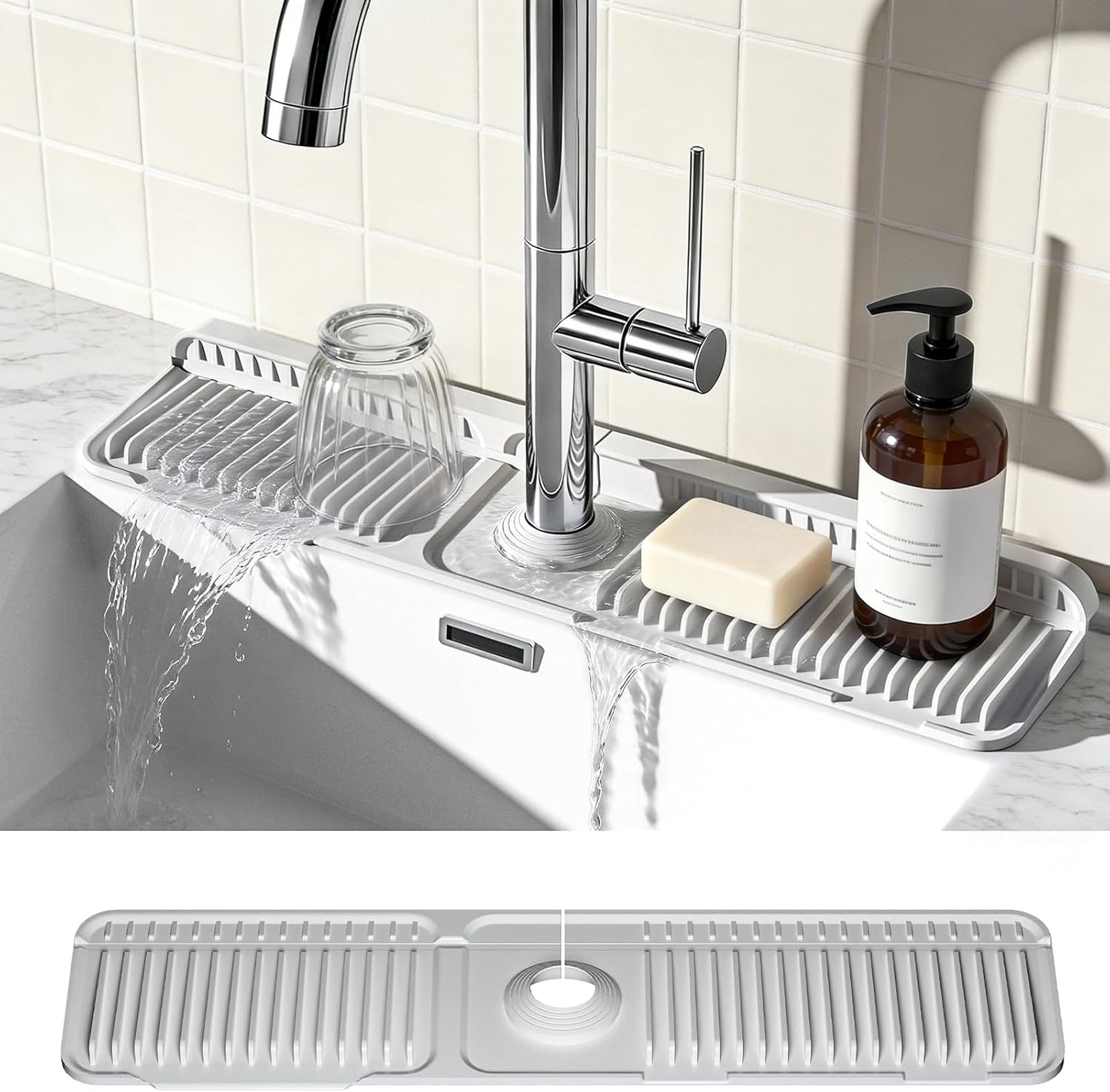 Tapete de grifo de 24 pulgadas protector contra salpicaduras de silicona para fregadero