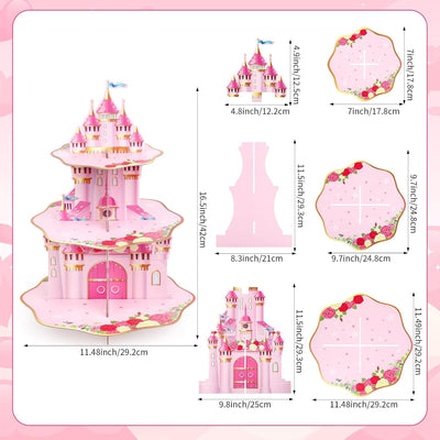 Soporte cupcakes 3 niveles castillo rosa fiesta niña