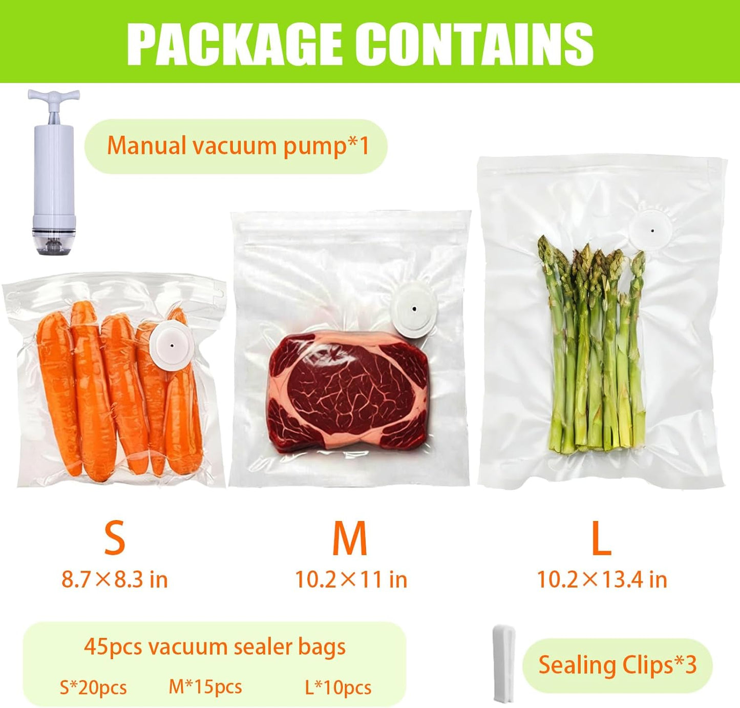 45 bolsas selladoras al vacío reutilizables para alimentos