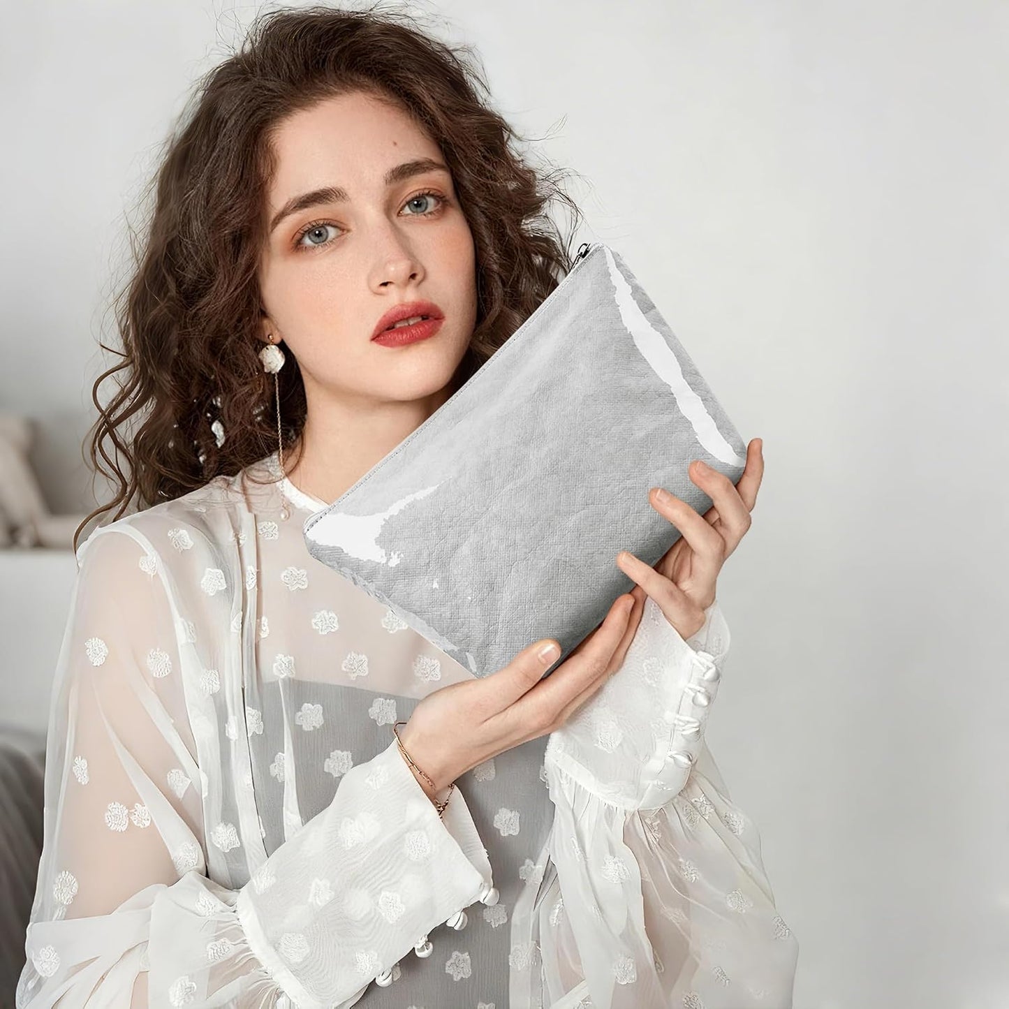 2 bolsas maquillaje pana cara sonriente con cremallera impermeable