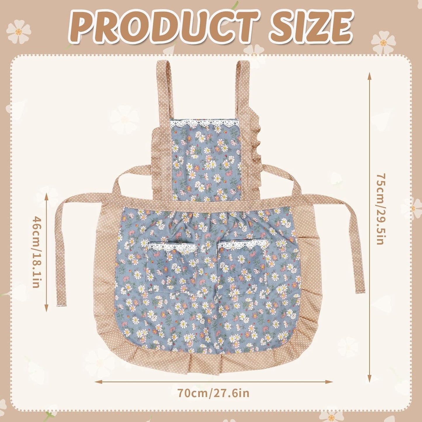 Delantales para mujer con bolsillos delantal floral para niña suave para cocinar