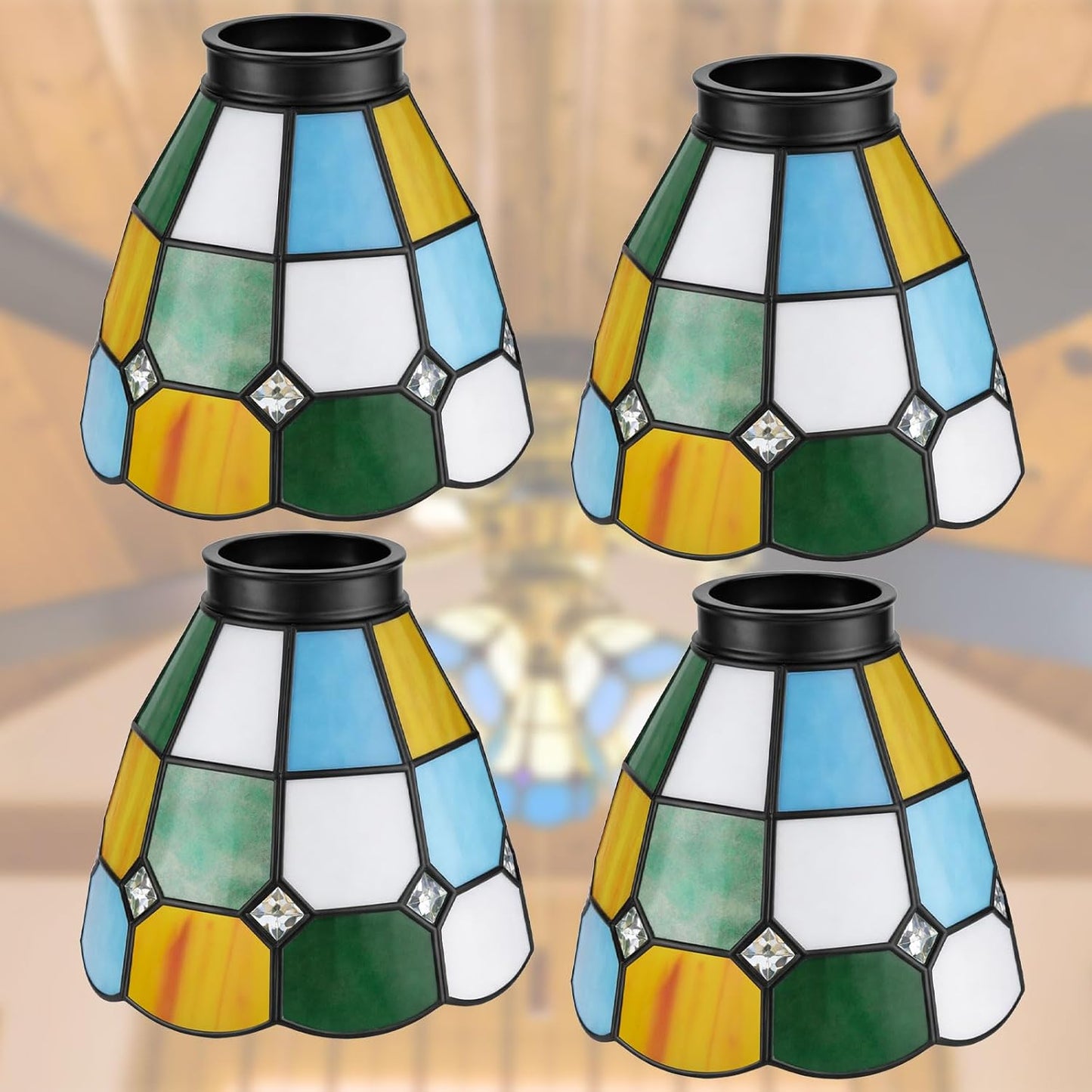 4 Cubiertas Lámpara Cristal Multicolor para Techo y Ventilador