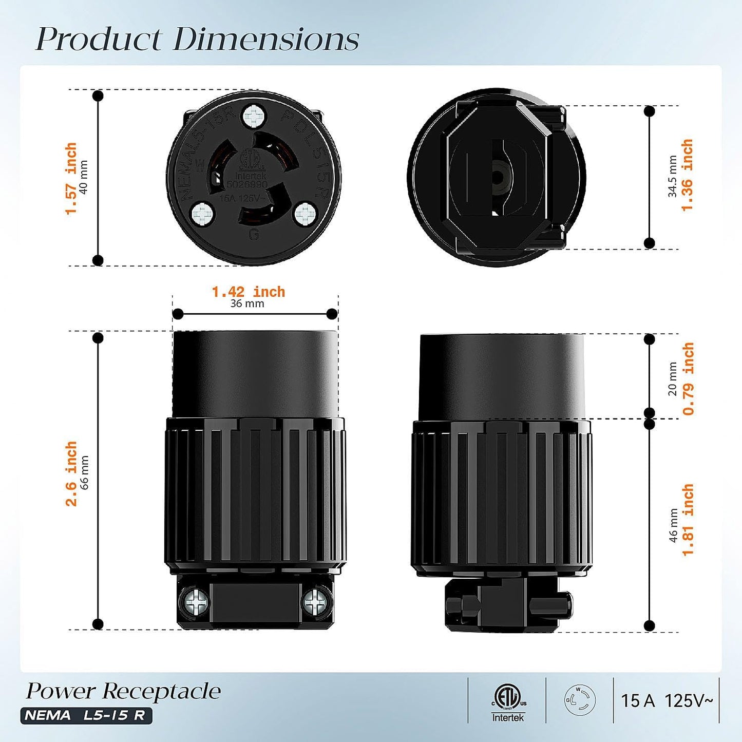 Conector NEMA L5-15R 15A 125V bloqueo industrial