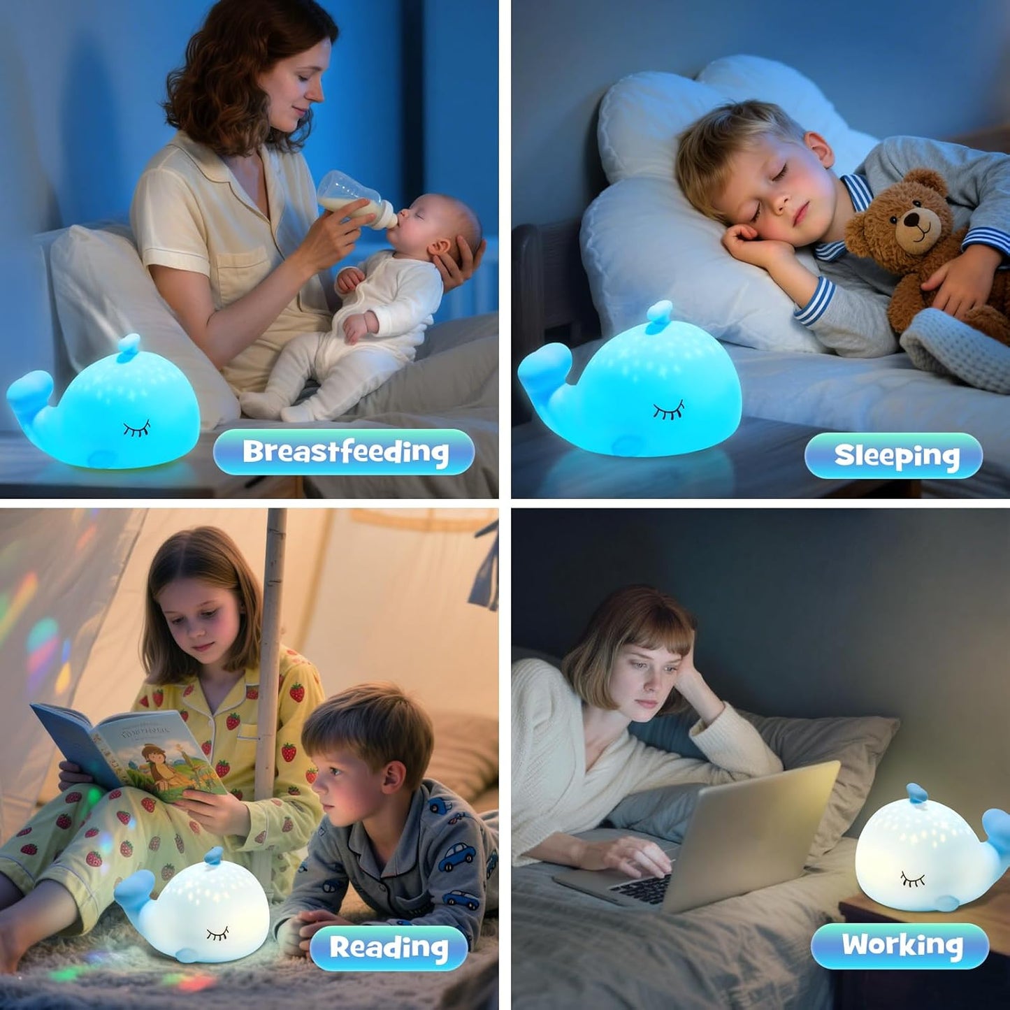 Luz nocturna ballena silicona blanda con temporizador 3 niveles