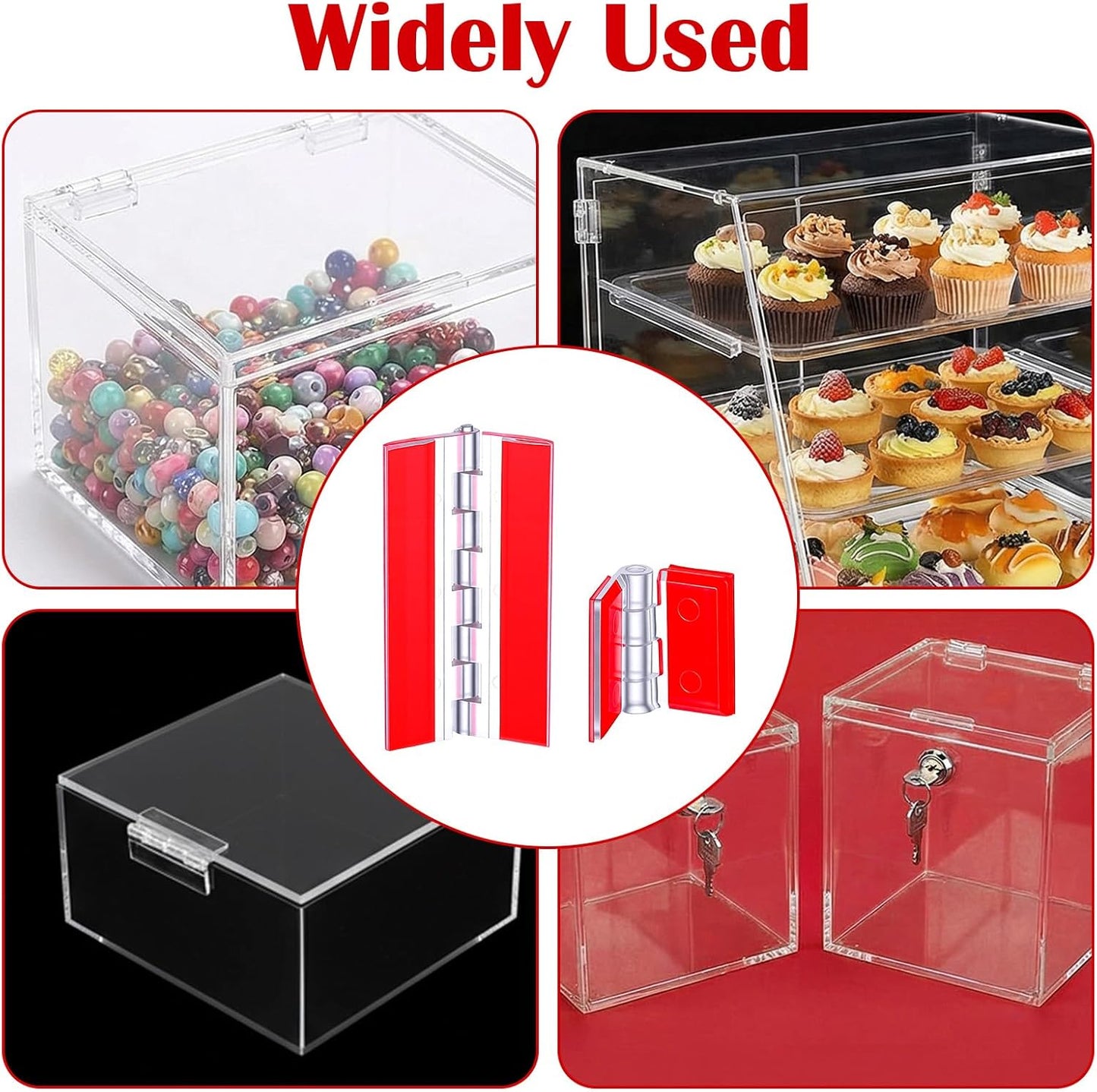6 Bisagras Acrílico Transparente Ejes Acero Inox Autoadhesivas