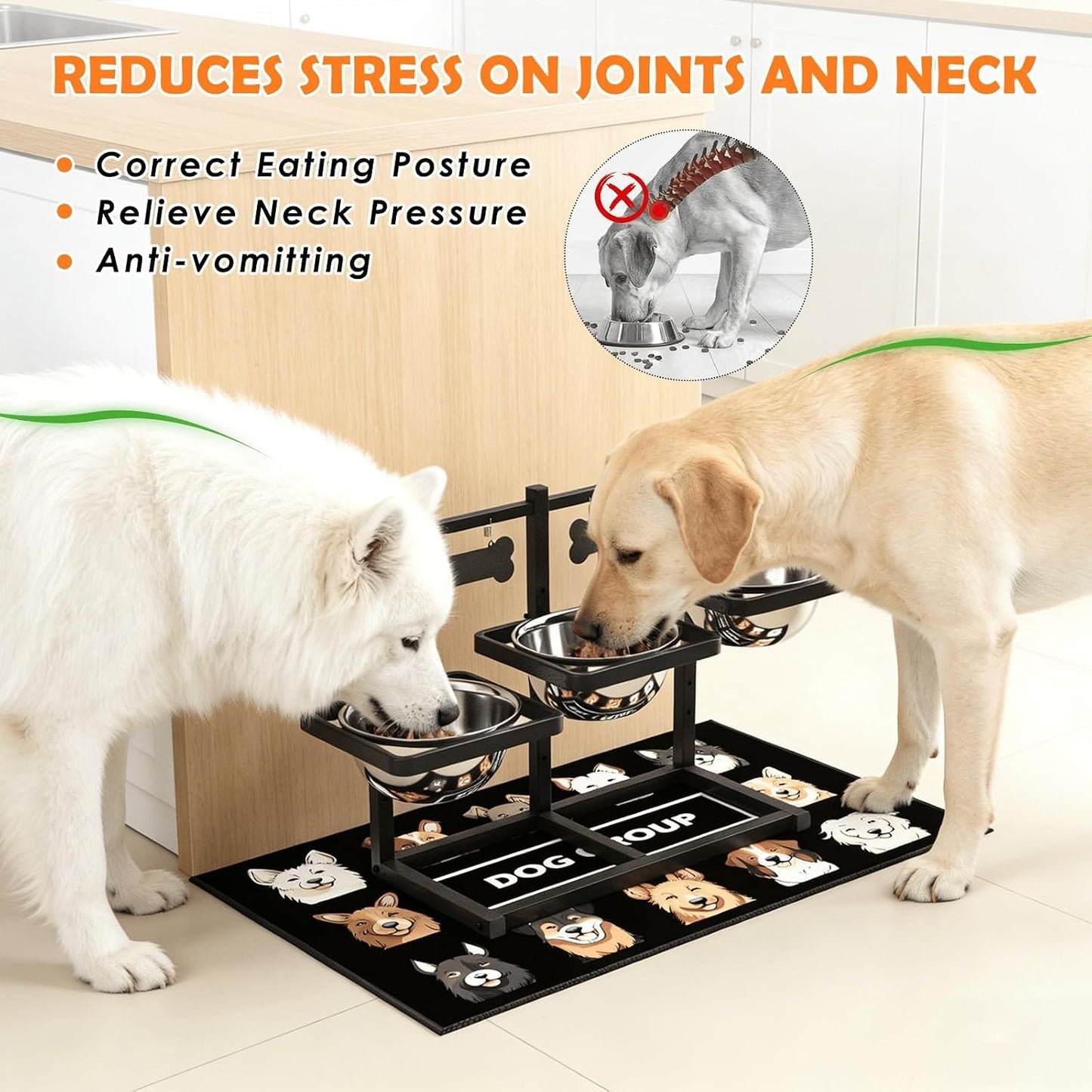 Cuencos perros grandes 6 alturas ajustables 3 cuencos 57.5oz