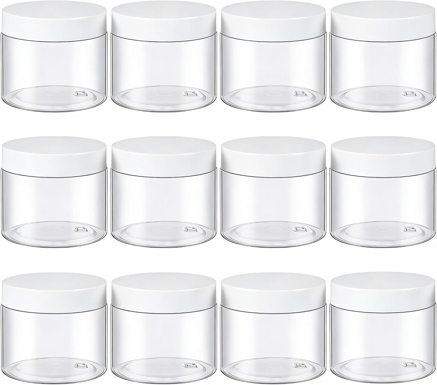 12 Pzas Tarros Plástico 6oz Con Tapas Blancas para Cosméticos