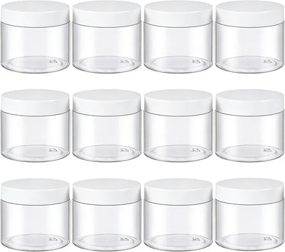 12 Pzas Tarros Plástico 6oz Con Tapas Blancas para Cosméticos