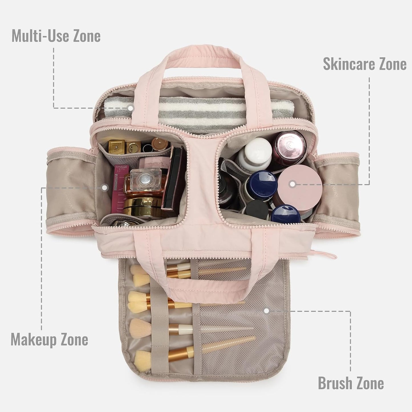 Bolsa maquillaje viaje con compartimentos PVC y malla 10x15cm