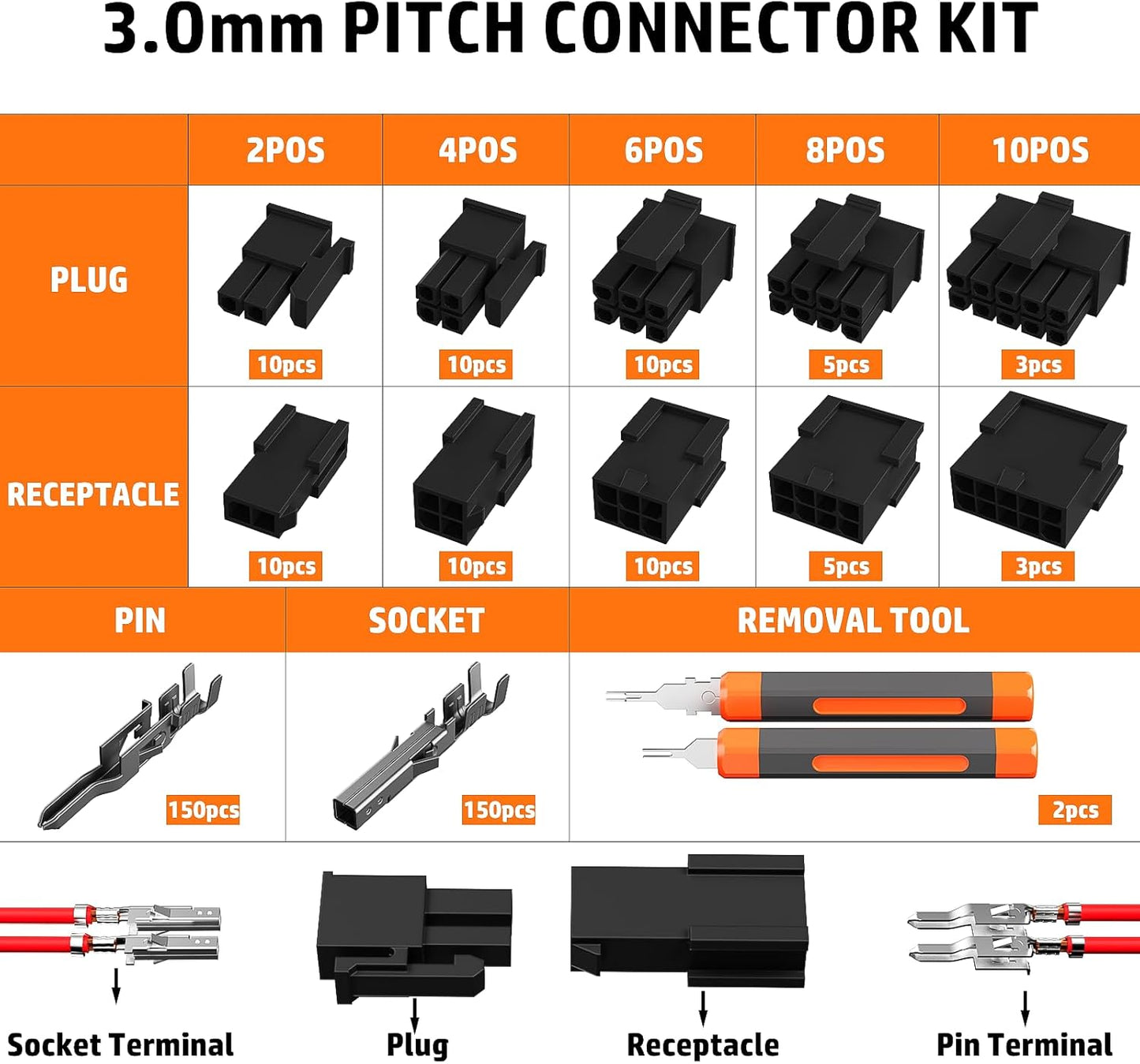 Kit herramientas prensado 0.118pulg conectores 2-10pines crimpadora
