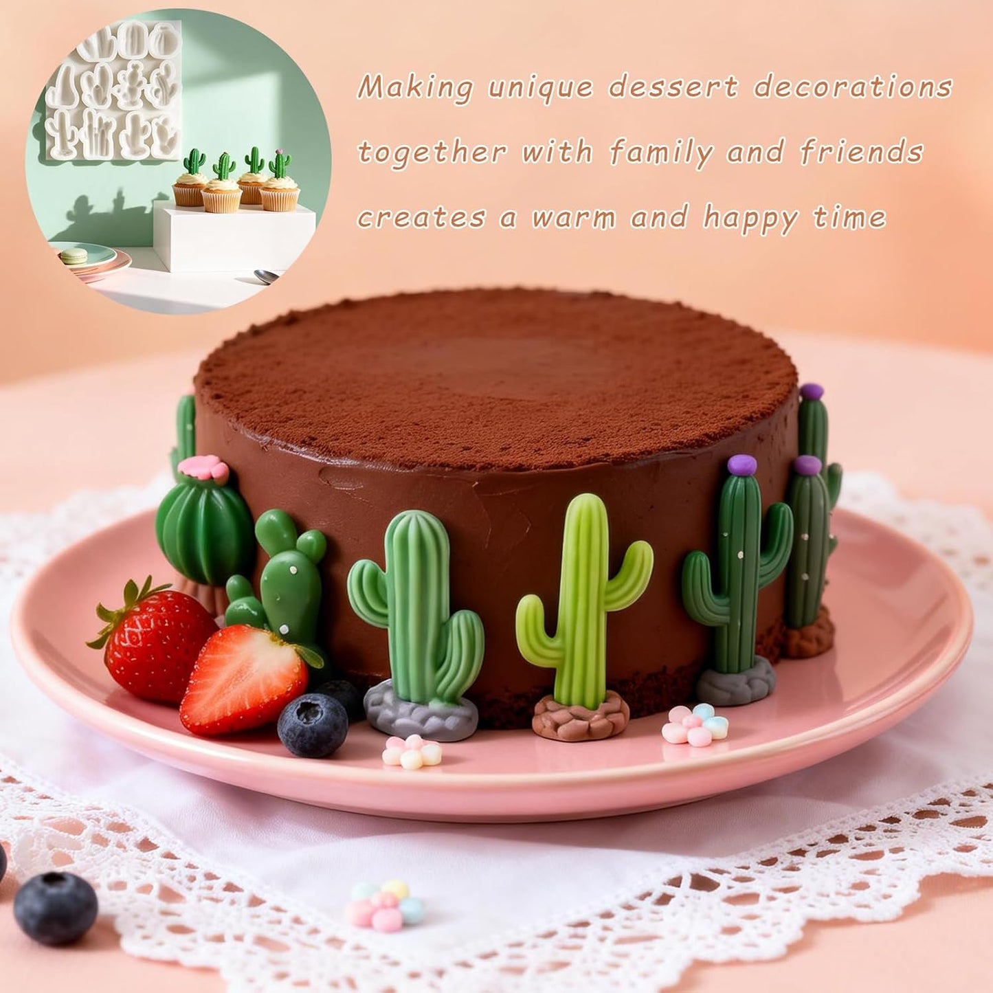 Molde silicona fondant cactus decoración cupcakes glaseado