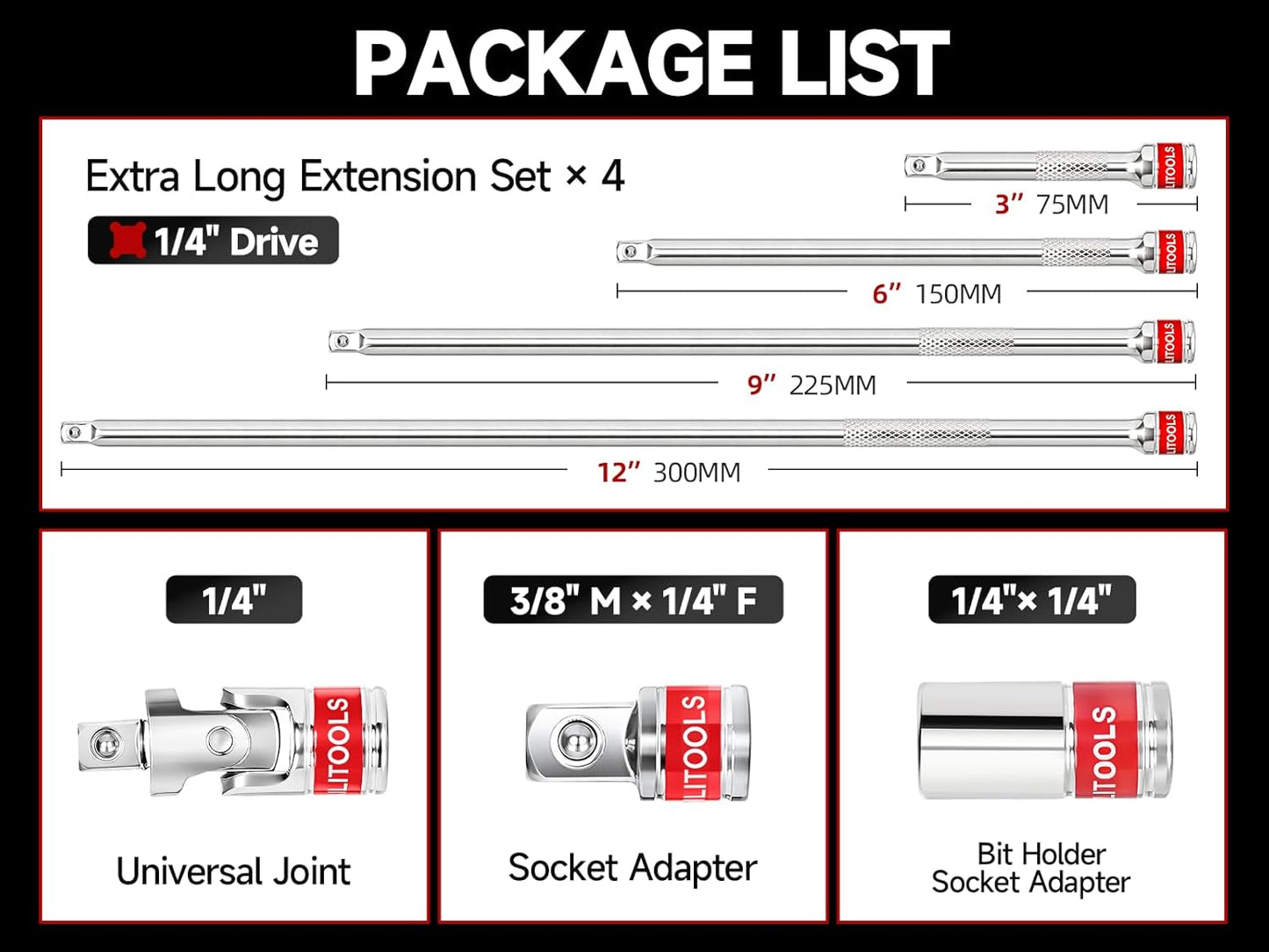 Set 7 Pzas Extensión Enchufe 1/4pulg Barra Larga