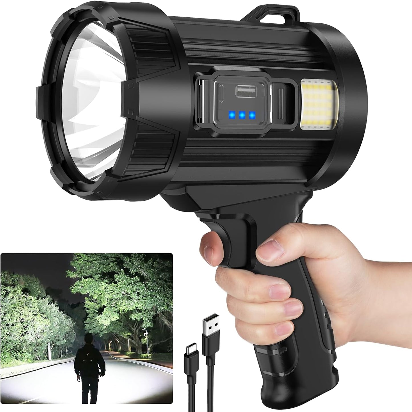 Linterna LED recargable USB solar 2 millones lúmenes camping