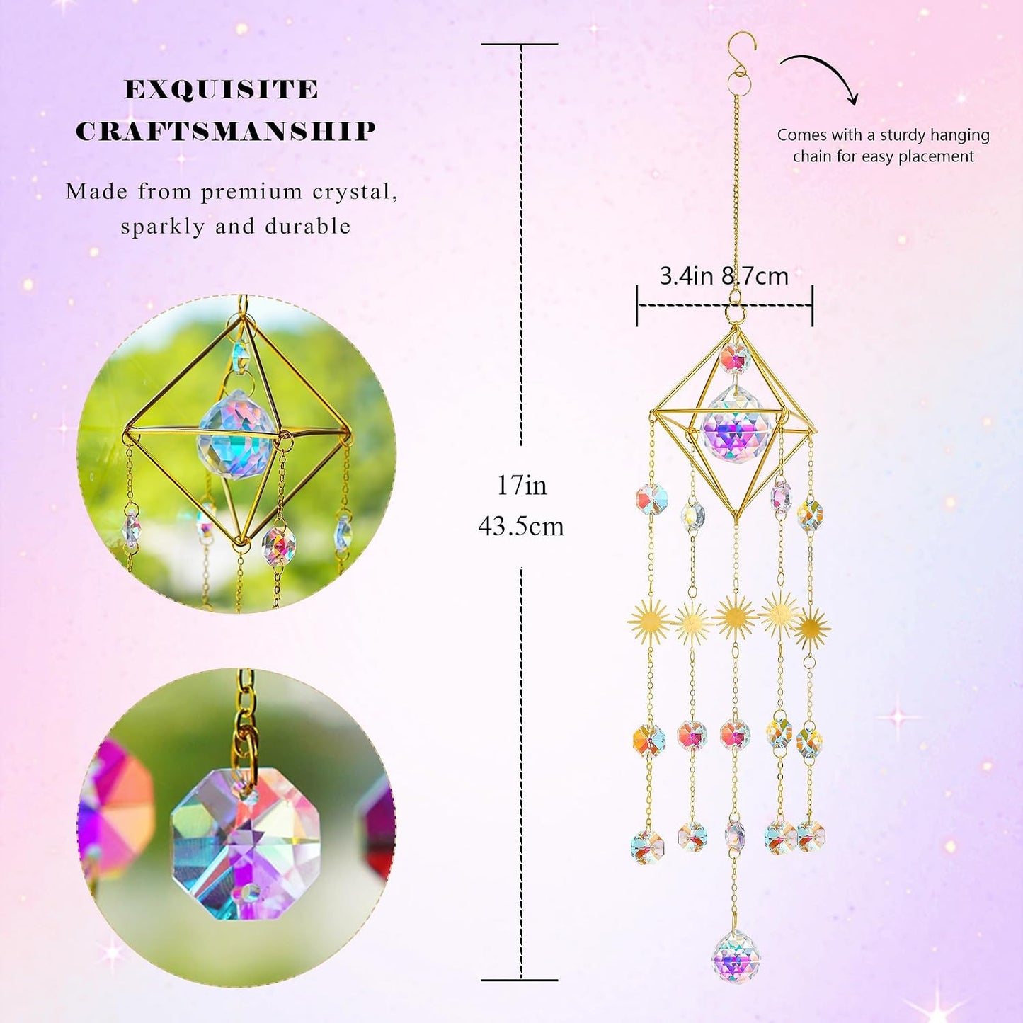 Atrapasoles cristal chapado oro para ventana hogar jardín