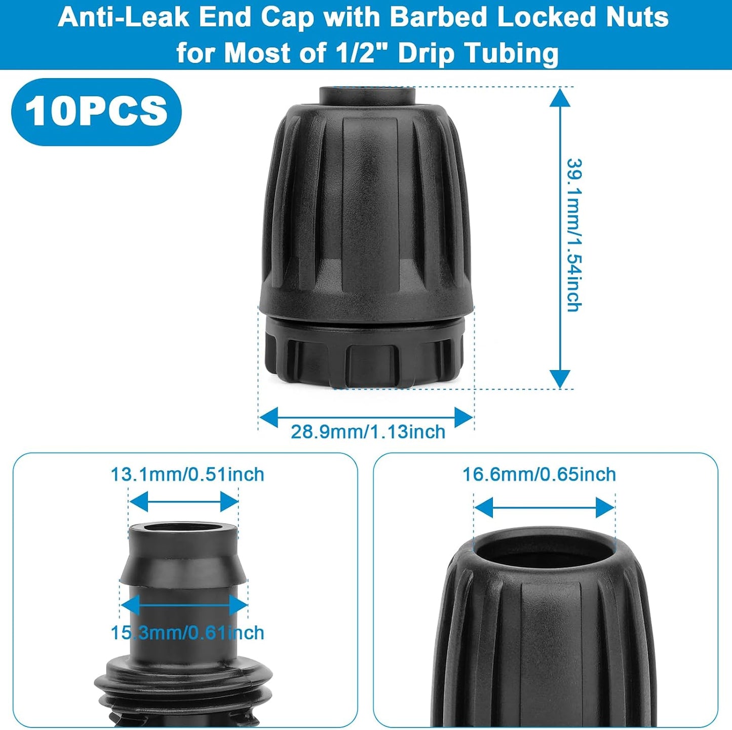 Tapón riego 1/2 pulgada adaptador 0.630pulg set 10