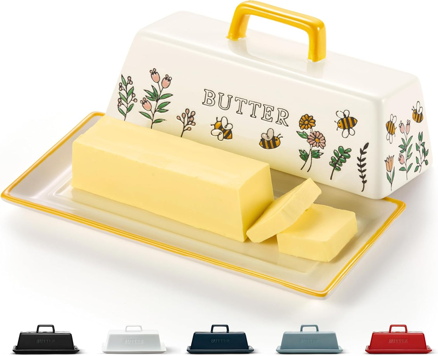 Mantequillera de cerámica con tapa para encimera de cocina