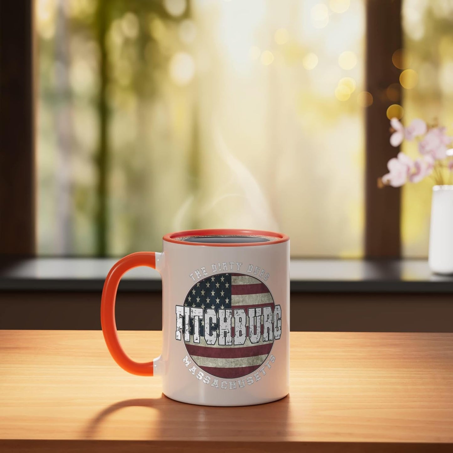 Taza Cerámica Bandera Americana Vintage Naranja/Blanco