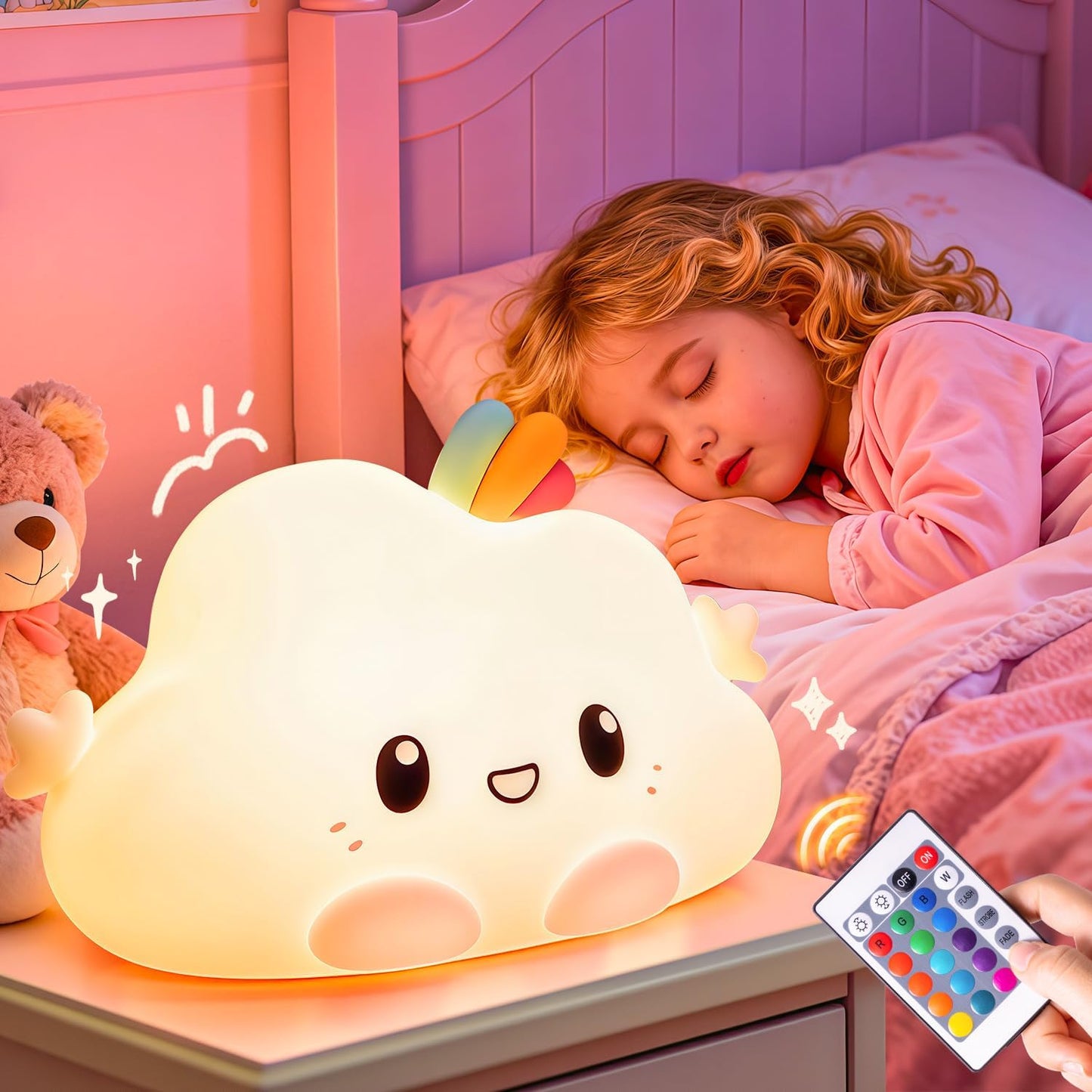 Luz Nocturna Nube Recargable 16 Colores con Control Remoto