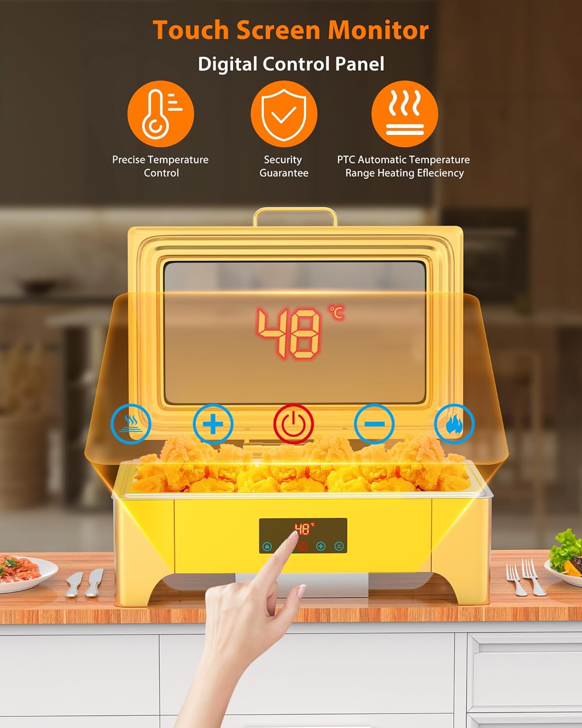 Plato eléctrico 9qt pantalla tactil para buffet dorado