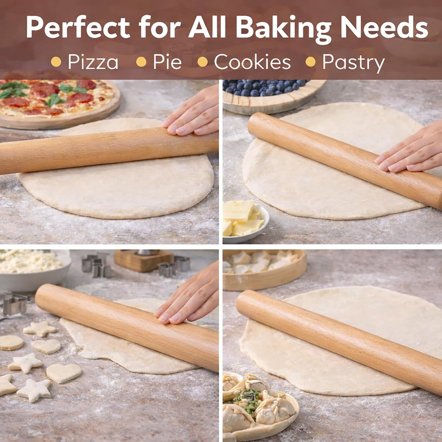 Rodillo francés 17pulg madera antiadherente hornear pizza