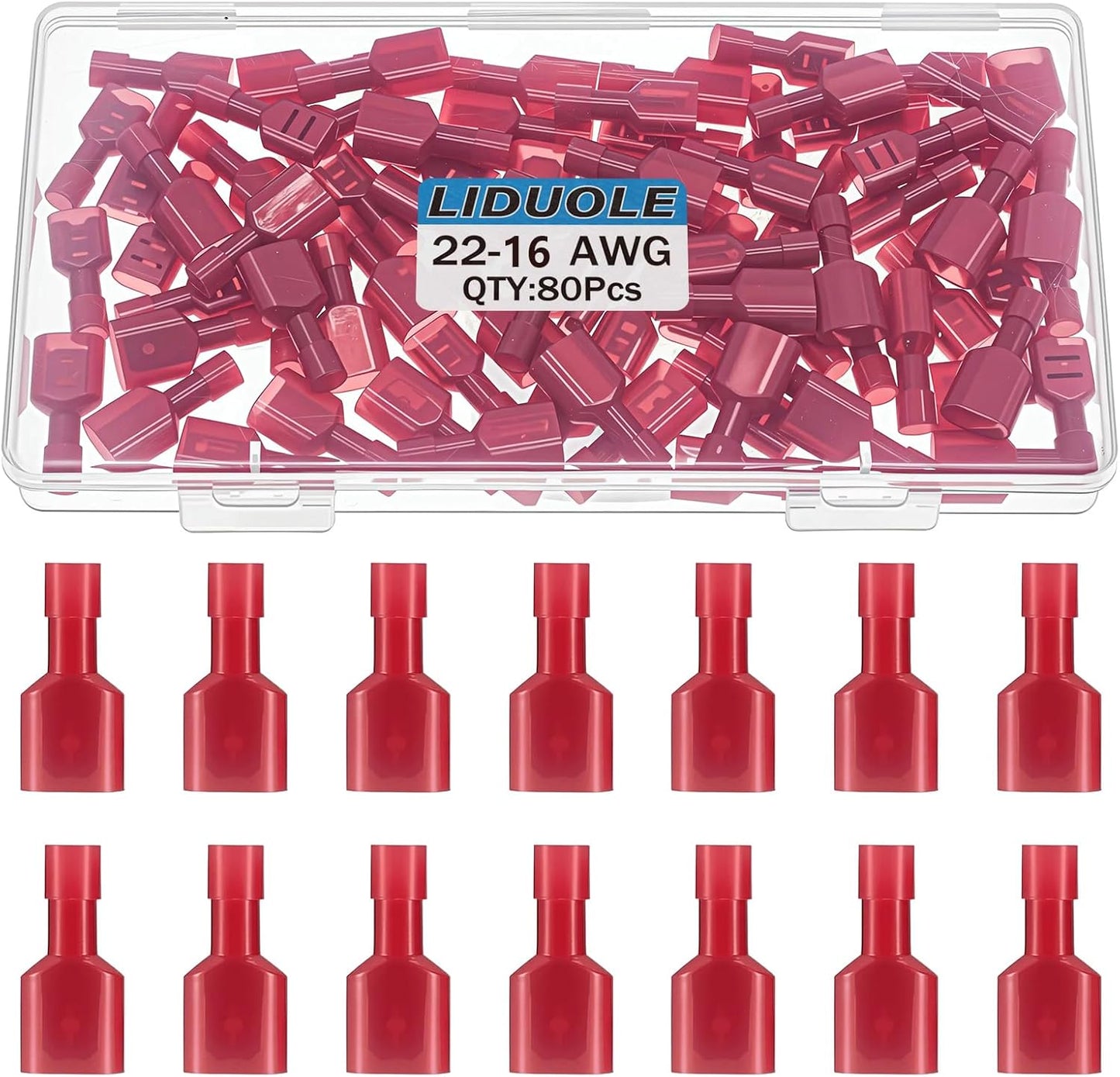 Conectores pala macho hembra nailon 22-16 AWG rojo 80 uds