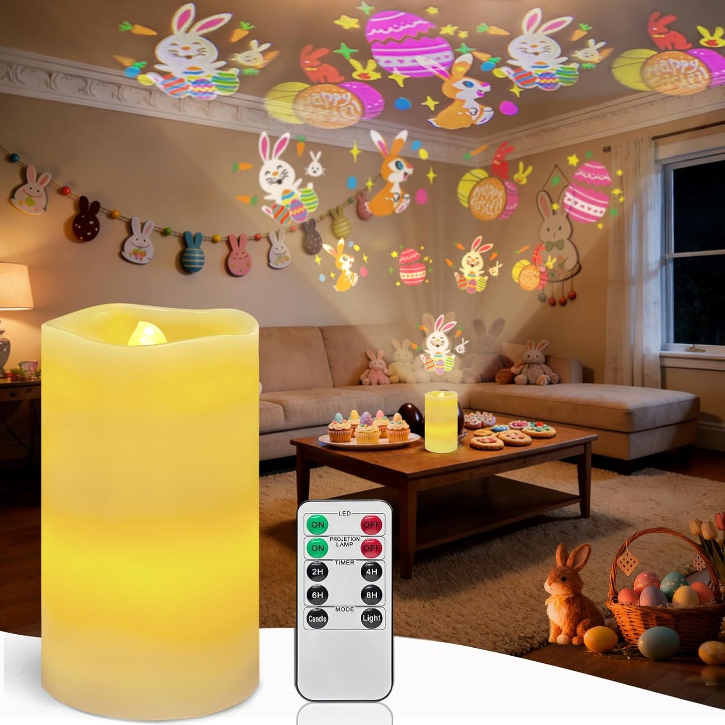 Proyector velas LED sin llama con control remoto y temporizador