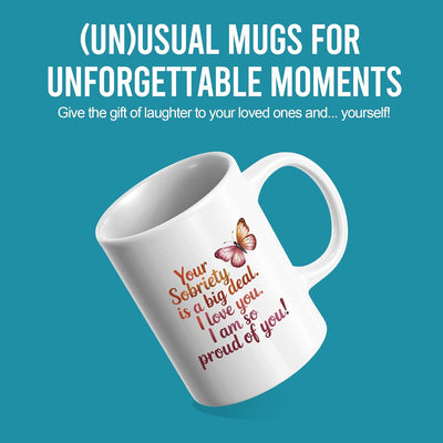 Taza de café para recuperación sobria con mensaje inspirador blanco 11 oz