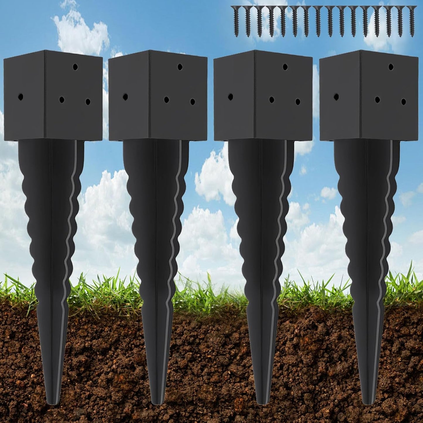 4 Estacas Anclaje Poste Valla 16pulg 4x4 Púas Negras