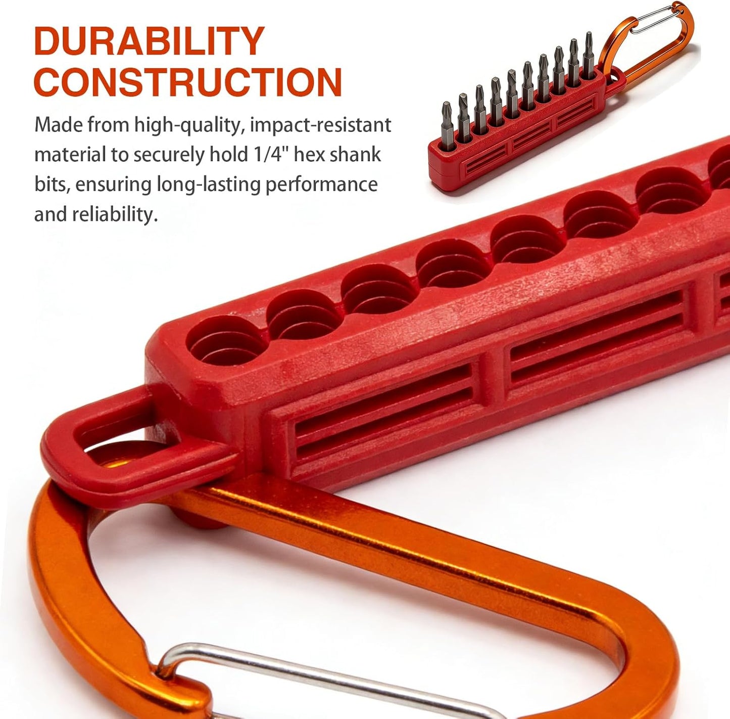 Organiz. brocas hex 1/4 pulg con clips rojo/naranja