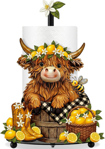 Toallero de papel vaca de limón decoración baño soporte metal amarillo