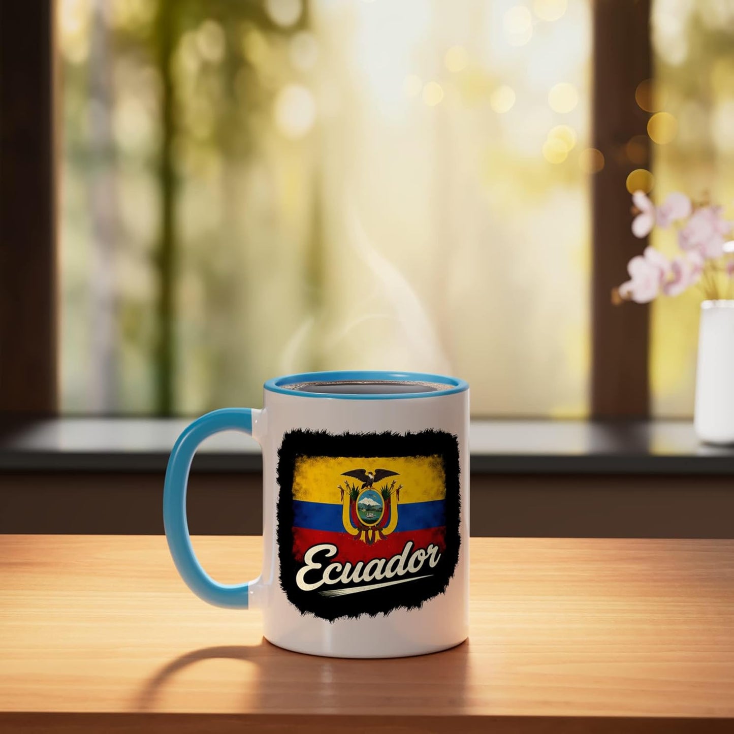 Taza cerámica bandera del Ecuador azul/blanco