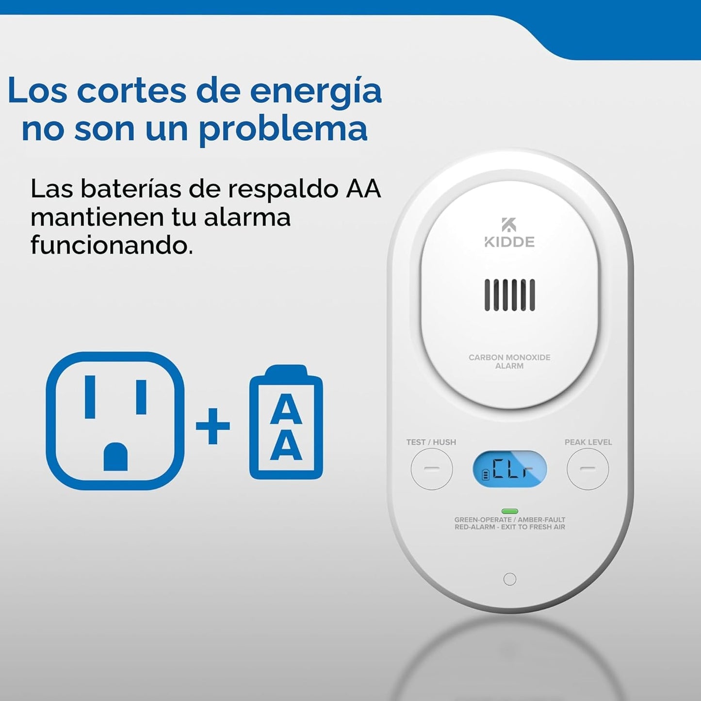 Detector CO enchufable con batería AA pantalla digital alarma 85 dB