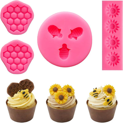 4 Moldes Silicona Abejorros Panal Girasol Chocolate Hornear