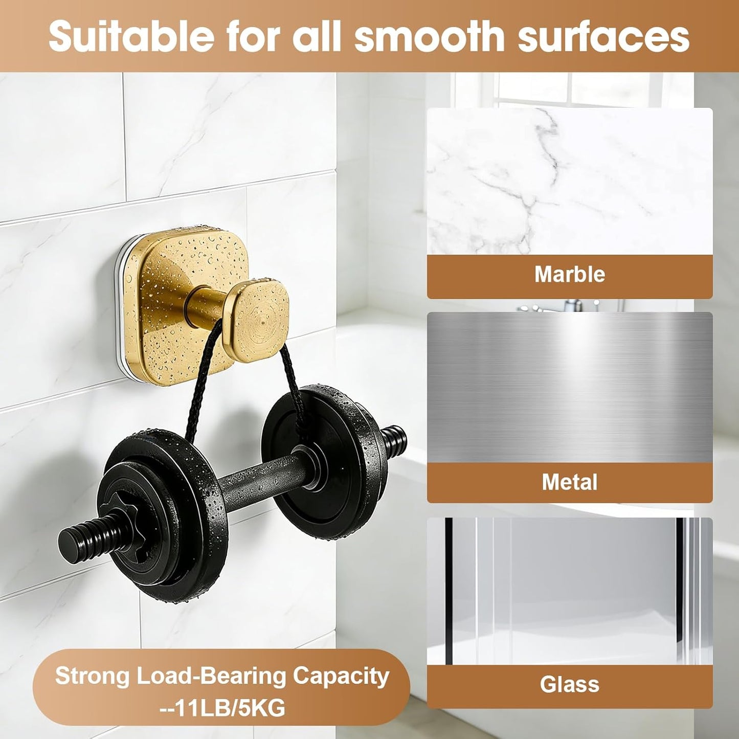 Ganchos ventosa ducha acero inox cepillado dorado set 2