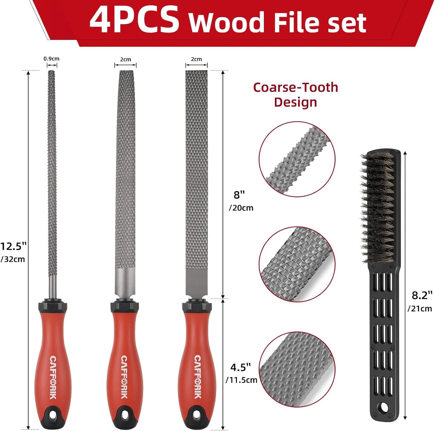 Set 4 Pzas Raspones Madera 8pulg Acero Carbono con cepillo