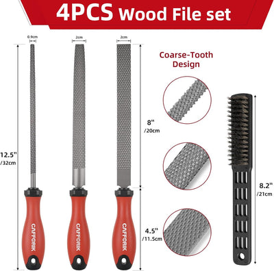 Set 4 Pzas Raspones Madera 8pulg Acero Carbono con cepillo