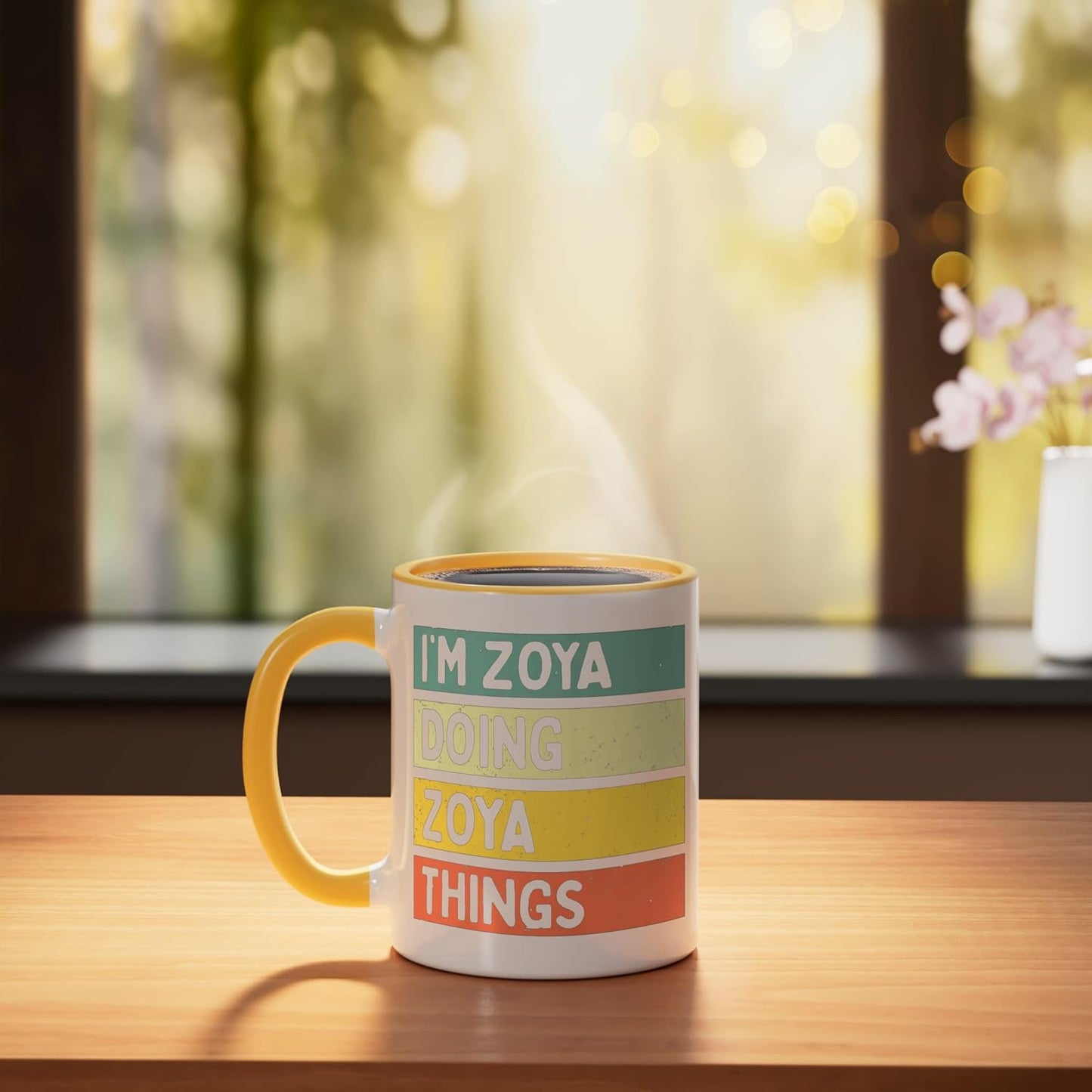 Taza Cerámica Personalizada con Frase Humorística Amarillo/Blanco
