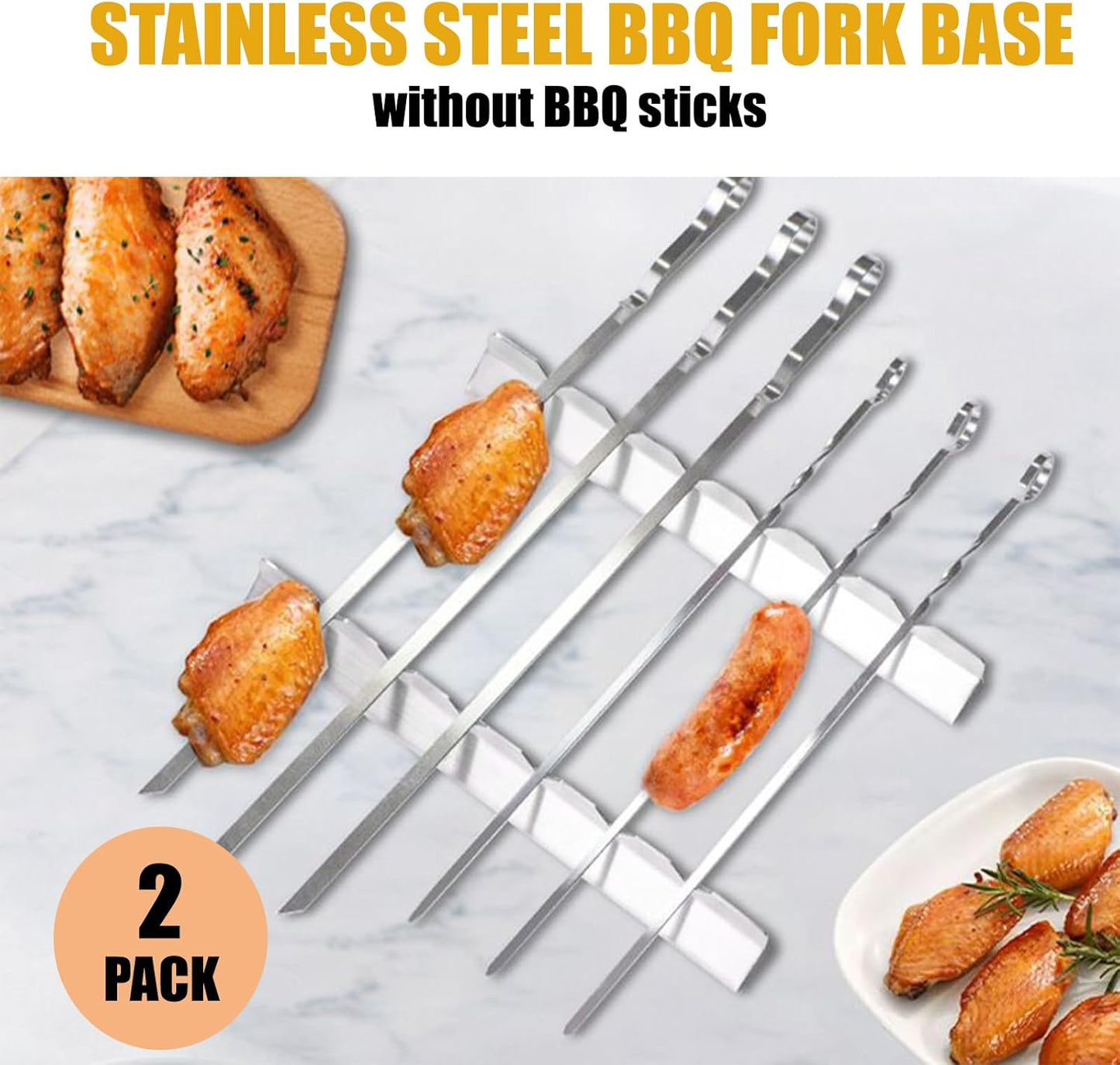 Set 2 Brochetas Acero Inox 6 Muescas Soporte Universal Barbacoa