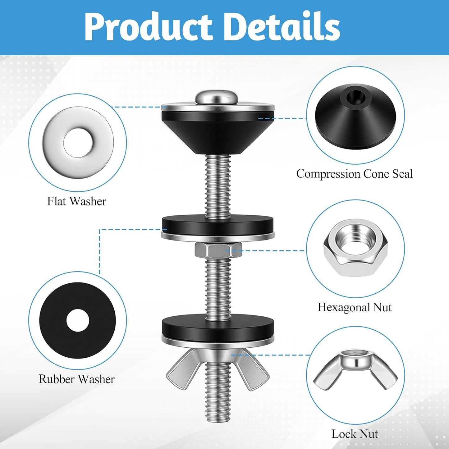 Kit repuesto pernos tanque inodoro 2.75x0.23pulg