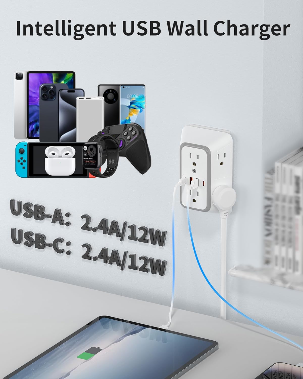 Extensor tomacorriente 6 salidas CA y 4 puertos USB