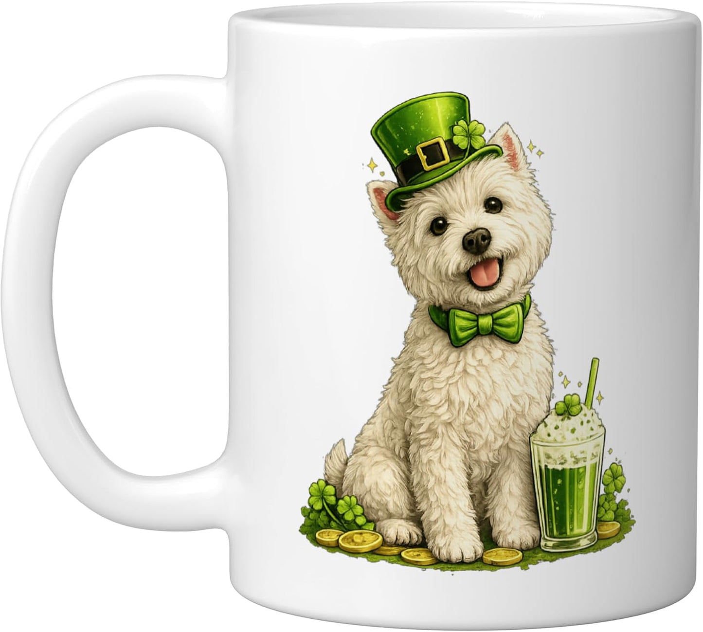 Taza cerámica de perro West Highland Terrier para Día de San Patricio