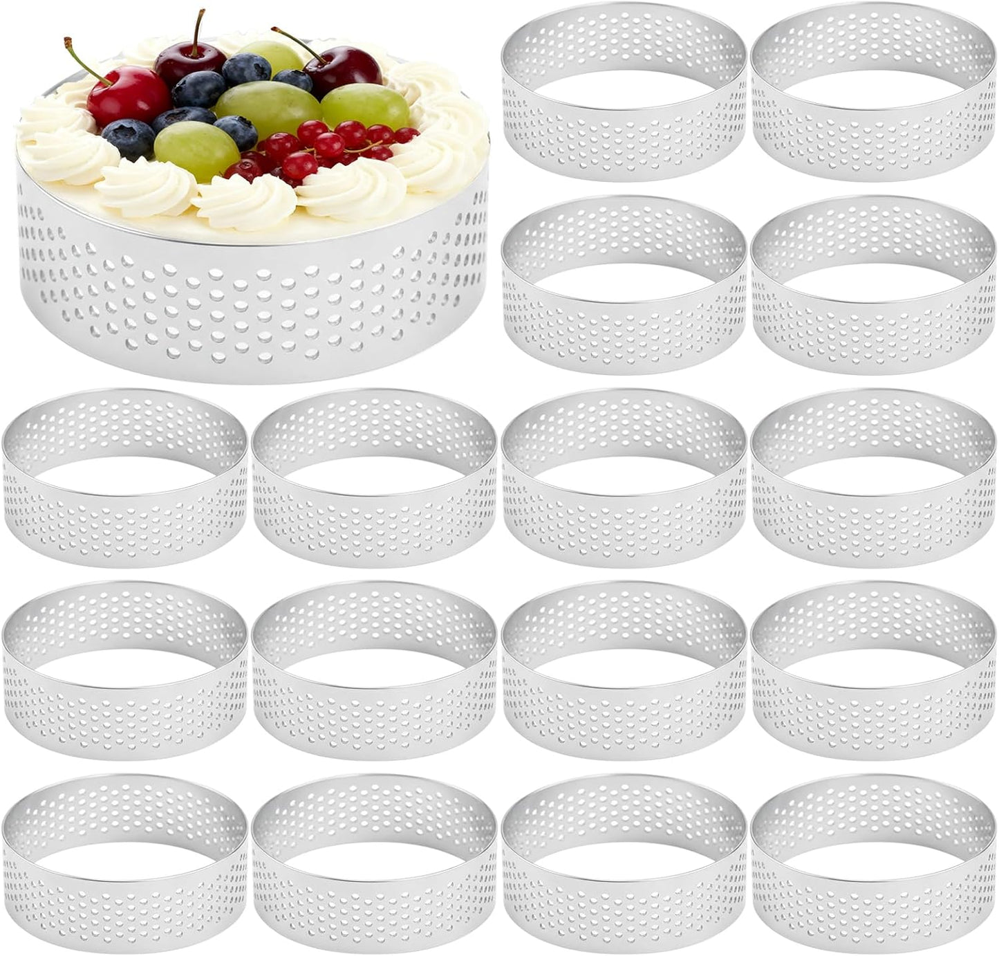 Anillos de tarta de acero inoxidable perforados 2 pulgadas