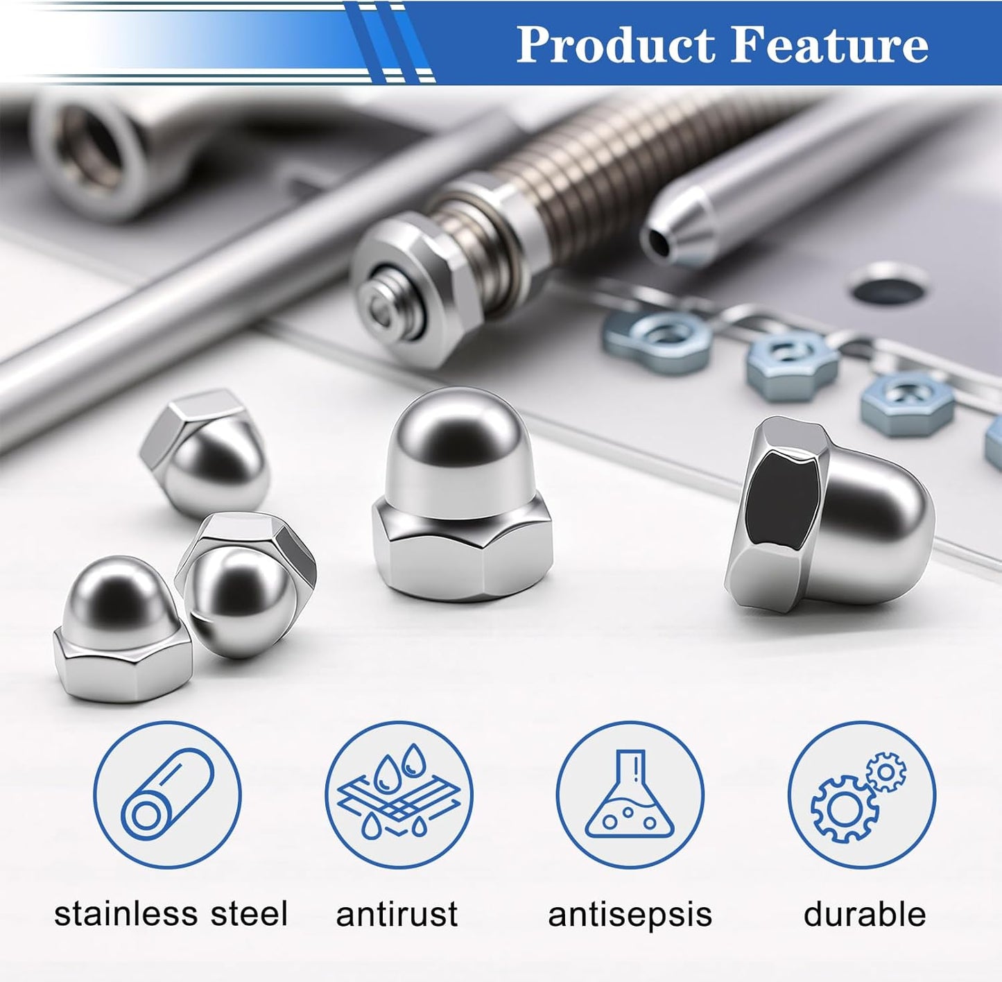 Kit 105 Tuercas Bellota SAE Acero Inox 304 7 Tamaños Tapas Perno