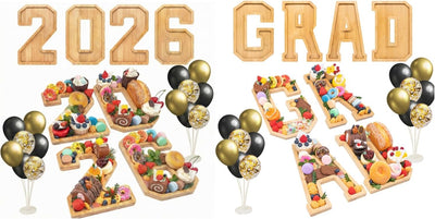 Caja decoración graduación 2026 con tablero números y globos