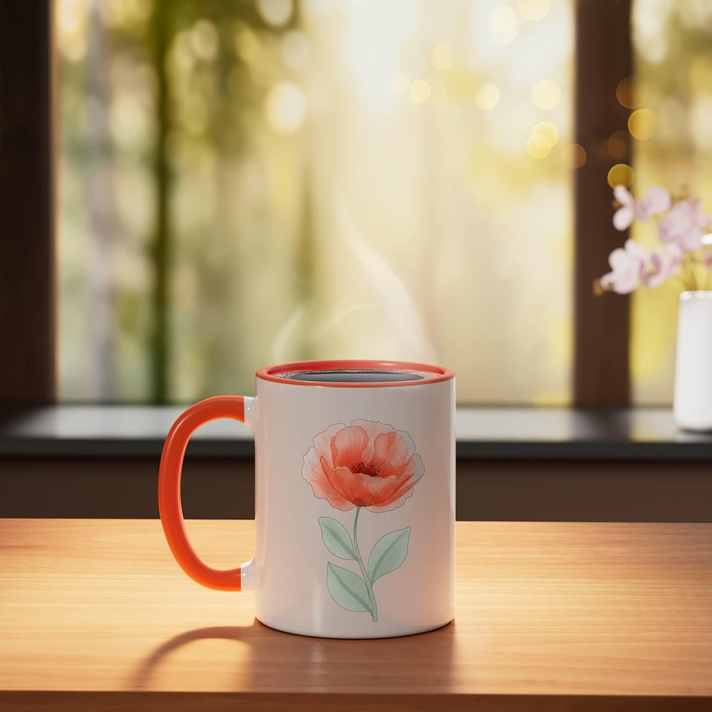 Taza cerámica Poppy Flower floral novedad gráfica color naranja/blanco