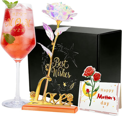 Regalo para mamá Copa de vino Best Mom Ever Galaxy Forever Rose con soporte dorado